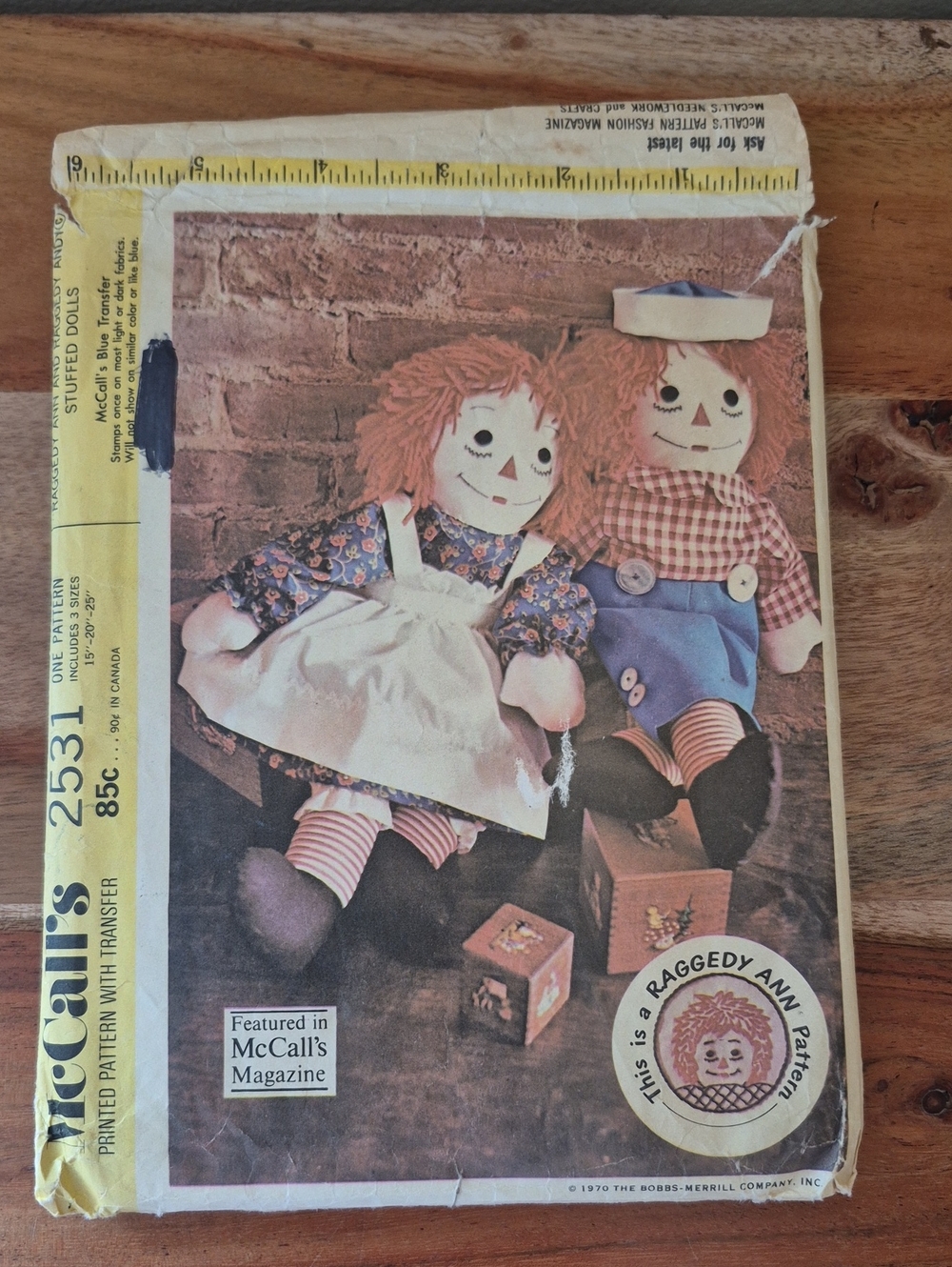 Vintage 1970 McCall's Raggedy Ann & Andy Sewing Pattern #2531 - Cut